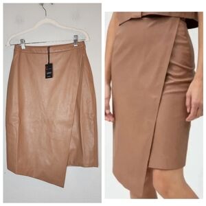 NWT N:Philanthropy Faux Leather Brown Faux Wrap Skirt. Size Large. Runs small.